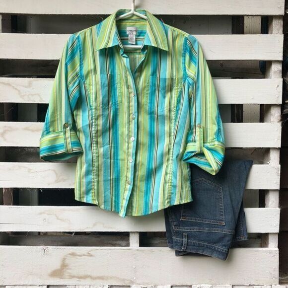 Chico’s 3/4 sleeve striped shirt - Picture 1 of 6